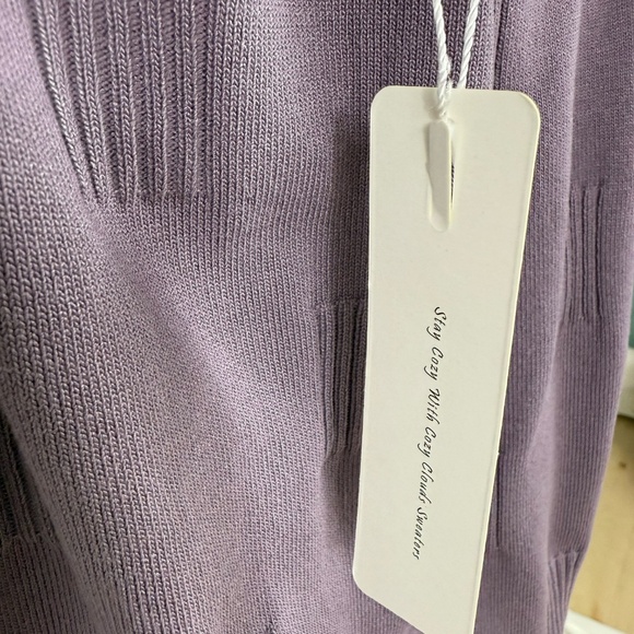NWT Arach & Cloz Purple Short Sleeve V-Neck Sweater With Texture Details - Picture 9 of 11